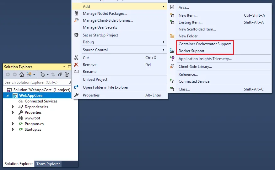 Visual studio container tools on Windows